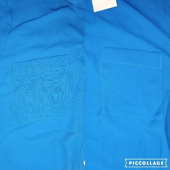 Halogen blue button front sheer collared top sz L - Picture 7 of 11